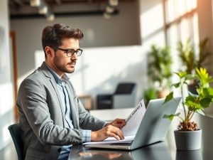 Entrepreneur starting a business from scratch with planning documents